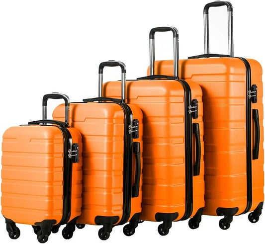 Coolife Luggage 3 Piece Set, Lightweight Durable Hardshell Suitcase set with 360° Spinner Wheels, TSA-approved Lock, Checked Family Travel Luggage sets, 16/20/24/28 Inch, Orange