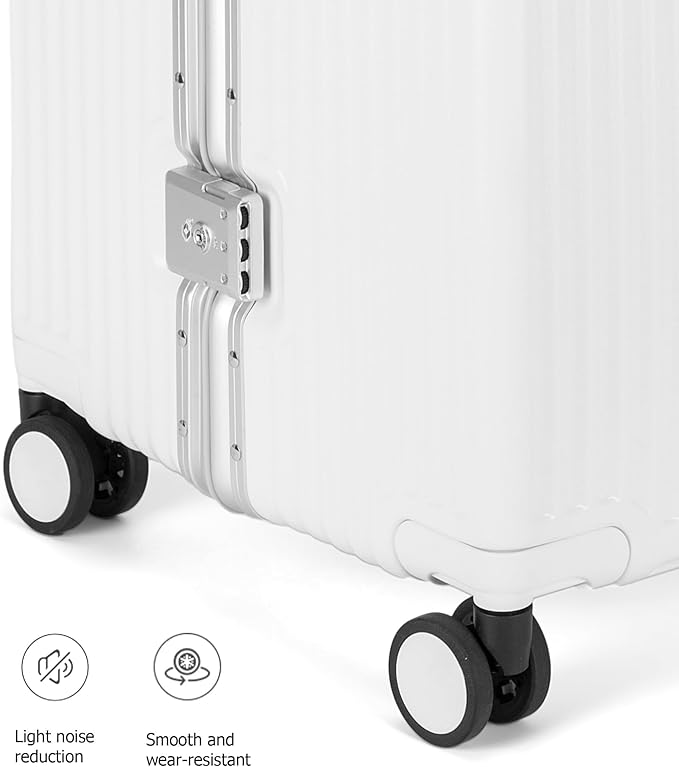feilario 30in Super Large Captain Aluminum Frame Hardside Spinner Wheels Luggage, Removable Wheels Zipperless Checked Suitcase with Cup Holder/Phone Holder (Ivory White,30in)