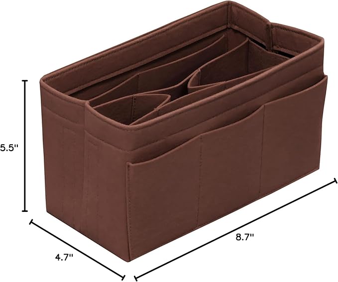 DailyPlus Purse Organizer Insert Felt Bag Organizer Handbag Organizer Insert Bag In Bag Organizer for Tote Purse Bag 14 Pockets Brown Small