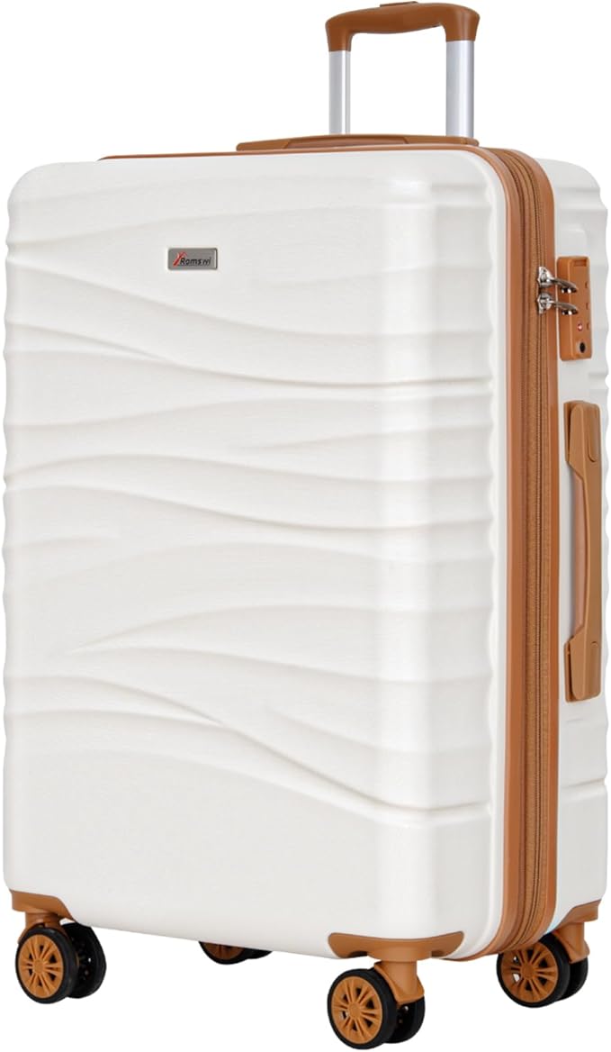 Romswi 30" Expandable Hardside Checked Luggage, Large Checked Suitcase with Dual Spinner Wheels, Up to 20% More Space, Hardshell, YKK Zipper White
