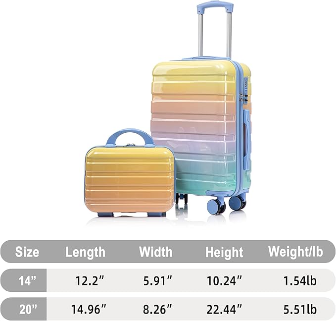 Merax Luggage Sets, Carry On Lightweight Glossy Hardshell Suitcases with Cup Holder, Spinner Wheels, Orange and Blue, 20in