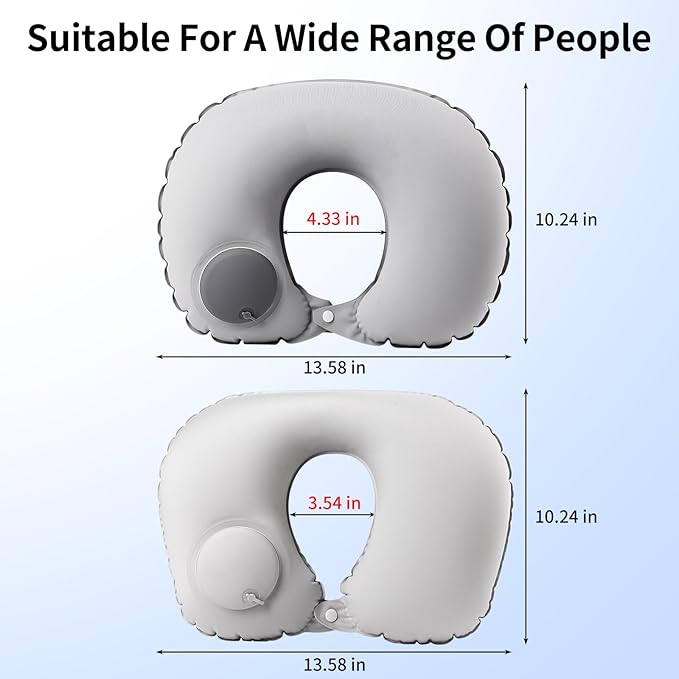 2 Pack Inflatable Travel Neck Pillow - Portable Airplane Pillow for Flights, Adjustable Neck Support for Cars & Trains (Grey)