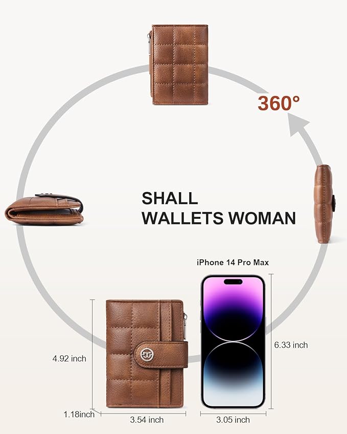 BOSTANTEN Small Wallet for Women Leather RFID Blocking Card Holder Bifold Compact Wallets With Zipper Coin Pocket Brown