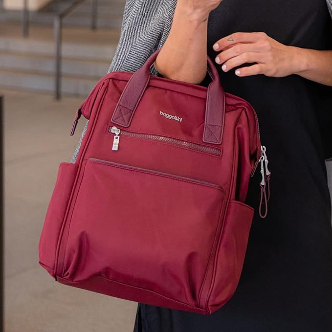 Baggallini Soho Backpack - Travel Laptop Backpack for Women - Lightweight Water-Resistant Luggage Bag, Dark Cherry