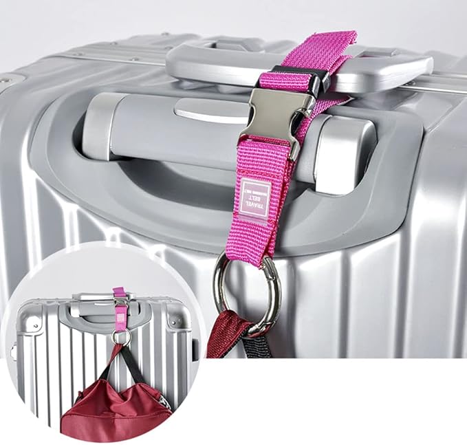 Add-A-Bag Luggage Strap Jacket Gripper, Luggage Straps Baggage Suitcase Belts Travel Accessories - Make Your Hands Free, Easy to Carry Your Extra Bags, Rose Red