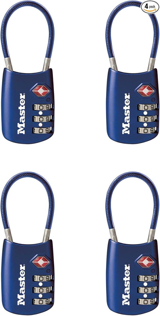 Master Lock Blue Set Your Own Combination TSA Approved Luggage Lock, Travel Zipper Padlock is Perfect for Suitcases, Bags, or Backpacks, 4 Pack, 4688BLUEC4