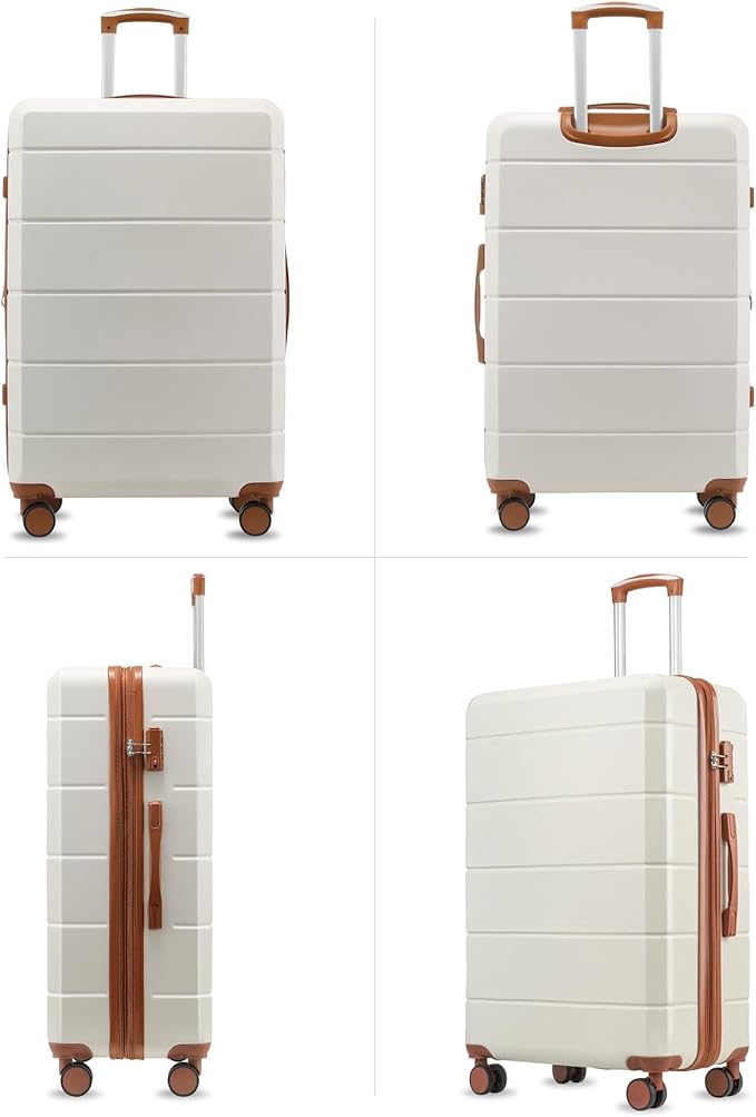 5 Piece Luggage Set Hardside Expandable Suitcase with TSA Lock Spinner Wheels Lightweight Travel Set Includes Tote and Toiletry Bag, (5 Piece Sets, White)