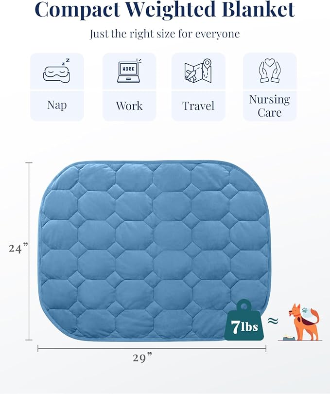 Kivik 7lbs Weighted Lap Blanket for Adults, Ultra Soft Weighted Lap Pad, Small Cozy Heavy Blankets for Sleeping & Relaxing, Machine Washable, Blue, 24 x 29 Inches