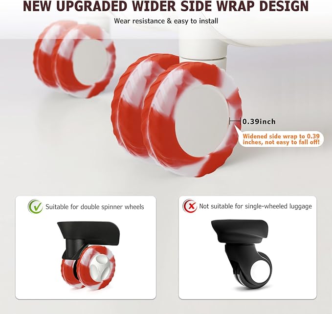 XYOFUN Luggage Compartment Wheel Protection Cover - Upgraded 8-Pack Anti Dust & Scratch Noise Reduction Carry On/Travel Suitcase Wheel Protector - For 2-2.4" wheels - Gradient Red