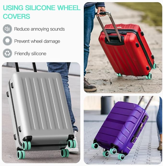 TUCANA Silicone Luggage Wheel Covers for Suitcases or Office Chair Caster, Elastic, Mute and Shockproof (Green)