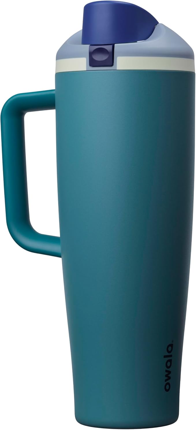 Owala FreeSip Tumbler Insulated Stainless Steel Water Bottle with Built-in Straw and Side Handle, For Travel, Work, School, and Sports, 40oz, BPA Free, Leak Proof, Denim