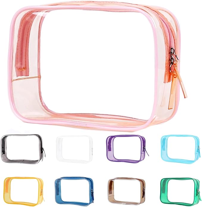 Buminee Clear Pouch Small, 6.6"x2.3"x4.7" Size TSA Approved Toiletry Bag, Travel Bags for Toiletries, Cosmetic Bag for Women and Men - 1 Pack Pink