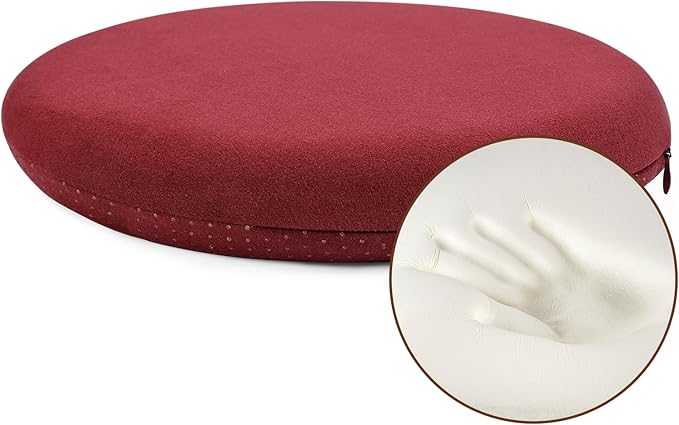 BUYUE Memory Foam Seat Cushion, Dia 16.5" Soft Velvet Round Stool Cushion Anti-Slip Chair Pads, L, Red