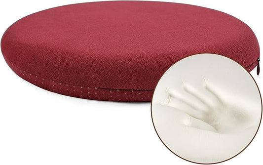 BUYUE Memory Foam Seat Cushion, Dia 16.5" Soft Velvet Round Stool Cushion Anti-Slip Chair Pads, L, Red