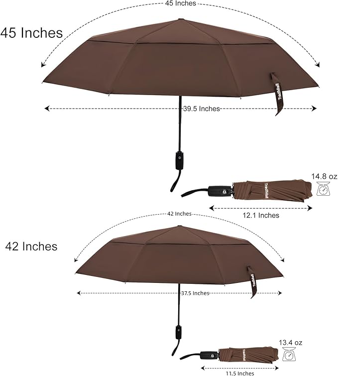 TradMall Travel Umbrella, 42/45 Inches Double Vented Canopy Windproof Automatic Strong Compact Folding Umbrellas for Rain Women and Men