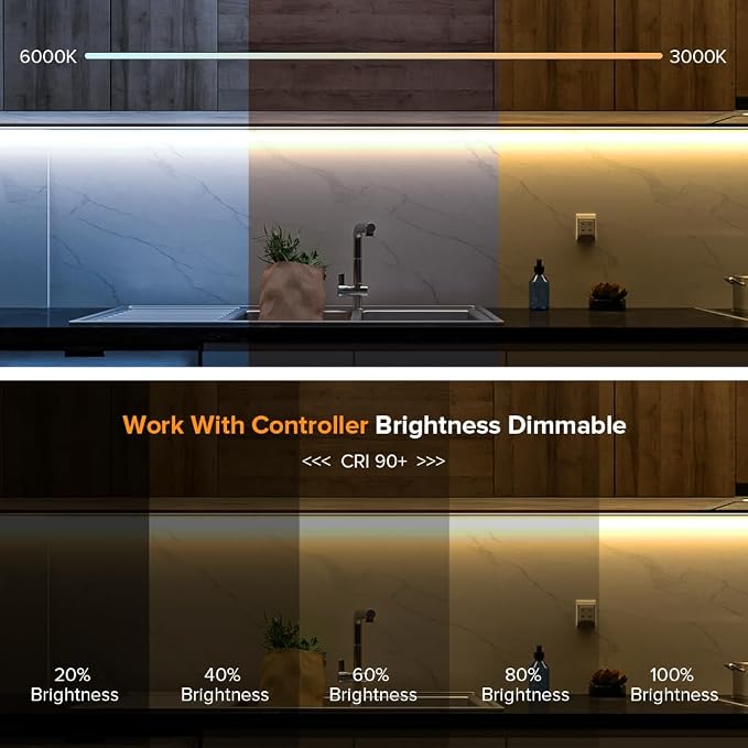 BTF-LIGHTING UL Listed Tunable White 3000K-6000K COB LED Strip Light,DC24V 9.8FT Dimmable CCT Ultra Bright Flexible LED Tape Light for Home Kitchen Office DIY Lighting(No Adapter or Controller)