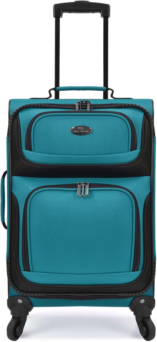 U.S. Traveler Rio Lightweight Softside Rolling Carry-on Suitcase, 4-Wheel Set, Teal
