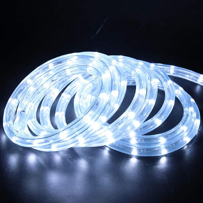 328ft 2-Wire Waterproof LED Rope Light Kit, 110V-120V PVC 30 LED/M Tube Lights Strip, 1/2" Rope Light for Background Lighting, Outdoor Decorative Lighting, Christmas(White)