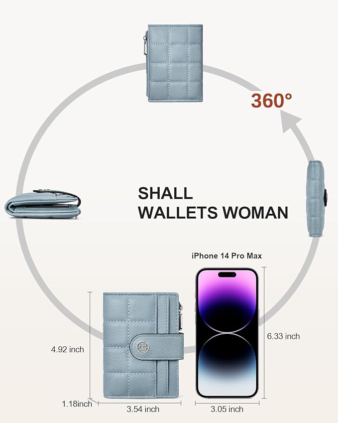 BOSTANTEN Small Wallet for Women Leather RFID Blocking Card Holder Bifold Compact Wallets With Zipper Coin Pocket Light Blue