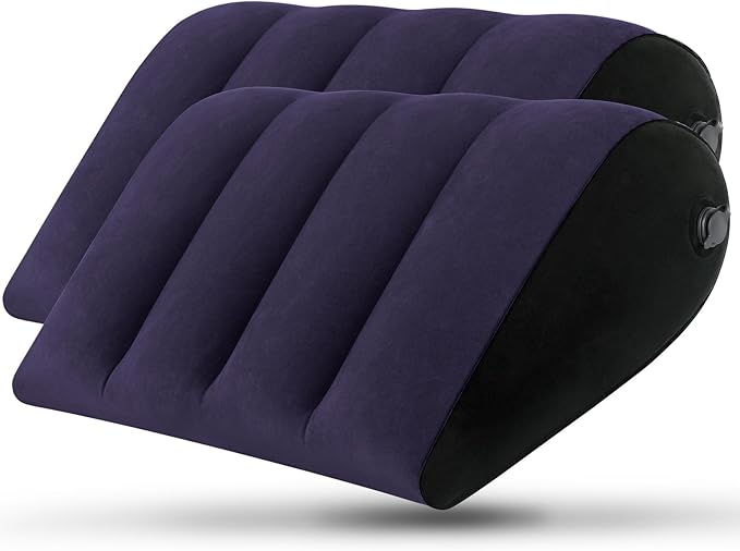 Portable Inflatable Wedge Pillow 2 Pack, Body Positioner for Sleep Support, Adjustable Travel Pillow - Lightweight Bed/Leg Support Pillow, Fast Inflation，for Home Outdoor Travel Blue