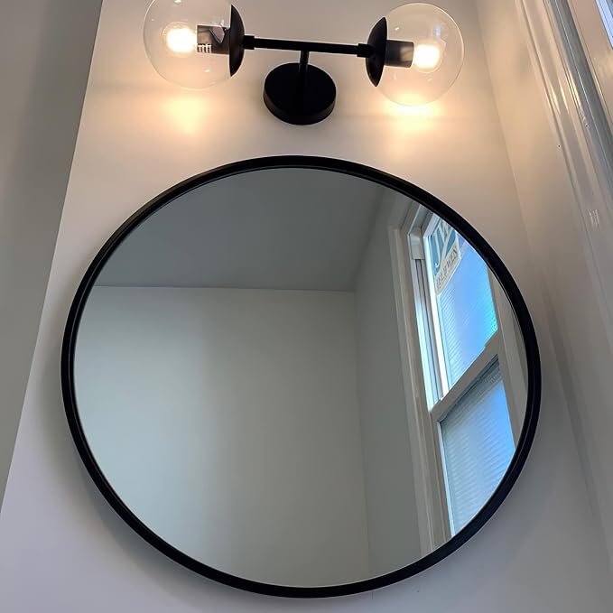 KoKo&Yukina Mid Century Modern Bathroom Vanity Light Matte Black Clear Glass Globe Vanity Light Fixtures Globe Sconce 2-Light Bathroom Lights Wall Fixtures Mid Century Wall Sconce