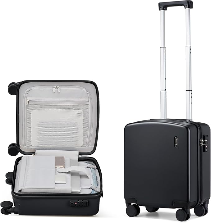 Hanke 16 Inch Underseat Carry On Luggage, Airline-Approved Hard Shell Small Suitcase with Spinner Wheels, Lightweight Tsa Lock Travel Luggage for Short Trips(Jet Black)