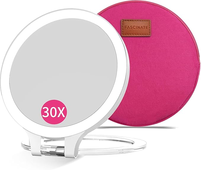 FASCINATE Magnifying Mirror 30X 1X Double Sided Magnification Makeup Vanity Mirror Rechargeable Lighted Mirror with 3 Color Lighting Modes Adjustable Rotation LED Vanity Mirror