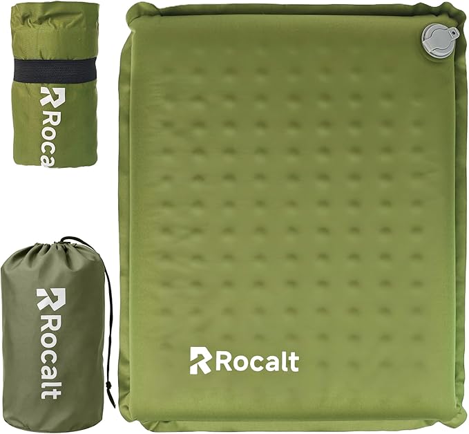 Rocalt Inflatable Seat Cushion, Self-Inflating Memory Foam Airplane Seats Cushion, Portable Air-Foam Stadium Cushion, Lightweight & Compact Bleacher Seat Cushion for Sports Events