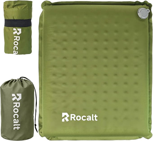 Rocalt Inflatable Seat Cushion, Self-Inflating Memory Foam Airplane Seats Cushion, Portable Air-Foam Stadium Cushion, Lightweight & Compact Bleacher Seat Cushion for Sports Events