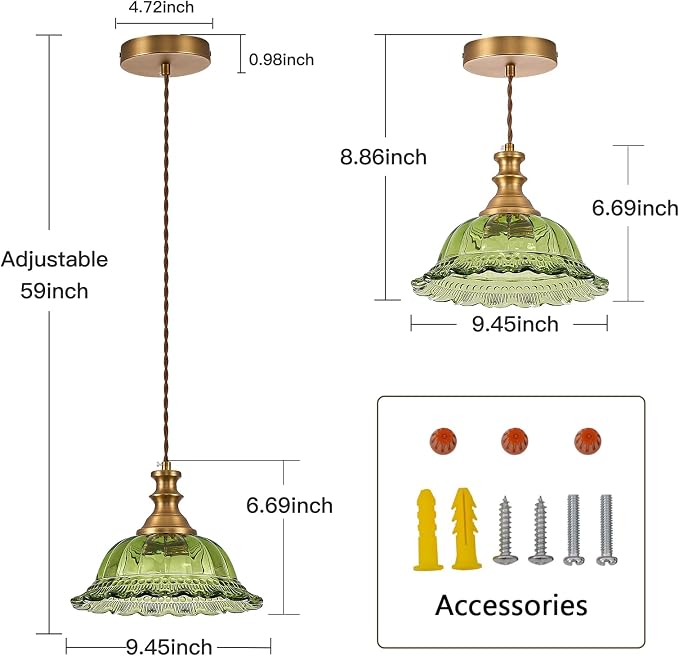 HDDFL Glass Pendant Lights Modern Pendant Lighting Fixtures Hanging Lamp for Kitchen Island Bedroom Dining Room Coffee Shop Hallway Green and Brass