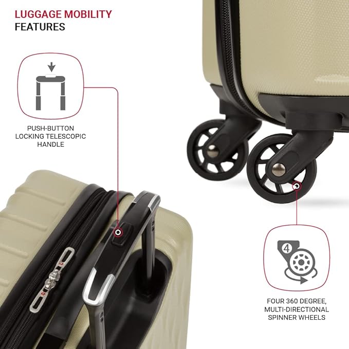 SwissGear 8018 Expandable Luggage Set, 3-Piece Hardside Luggage Set with Spinner Wheels
