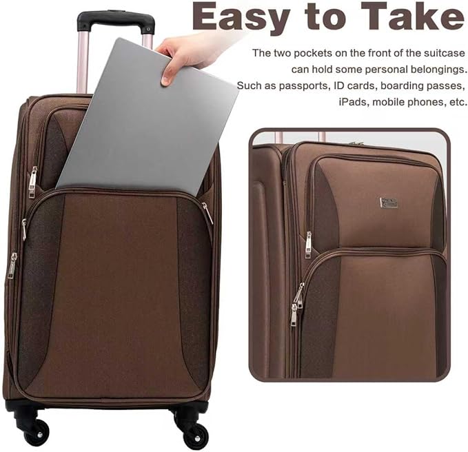 4 Piece Softshell Expandable Luggage Sets, Lightweight Travel Suitcase Set with Lock and 360°Swivel Spinner Wheels, Durable Softside Luggage, 20 in/24 in/28 in/32 in, Brown