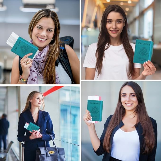 Passport Holder for Travel, Passport Holde Passport Cover Wallet Travel Passport Holders Must Haves for Women Men, PU Leather Passport Book Card Holder Case,Travelling Essentials, Green