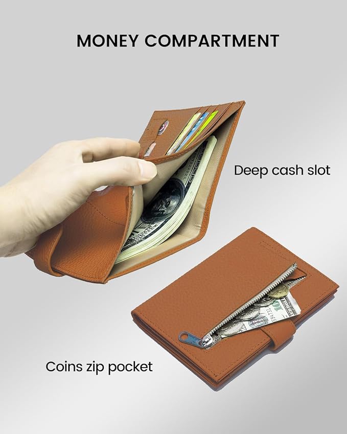Karmiir RFID Passport Holder Travel Wallet Compact for Women, Leather Passport Wallet with Card Holders,Zippered Coins Pocket and Cash Compartment, Brown