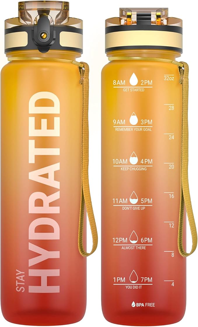 Sahara Sailor Water Bottle 32oz, Durable and Leakproof Water Bottles Motivational with Time Marker, Tritan, BPA Free, Wide Mouth with Easy Clean Brush for Gym, Travel, Home, School, Office (1 Bottle)