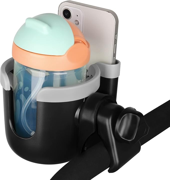 Accmor Stroller Cup Holder with Phone Holder, Bike Cup Holder, Universal Cup Holder for Uppababy Nuna Doona Strollers, 2-in-1 Cup Phone Holder for Stroller Bike Wheelchair Walker Accessory