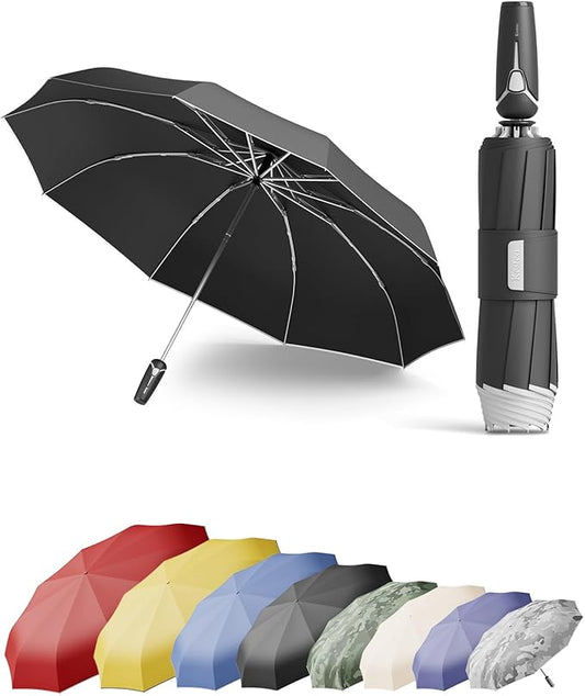 Windproof Travel Umbrella for Rain, Withstand 85MPH Winds, 54 Inch Automatic Reverse Fold Umbrellas Easy Auto Open Close, Portable Compact Umbrella Includes Cover Bag, Perfect for Travel, Car, Commute, Women Men, Backpack