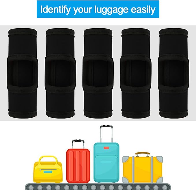 Cosmos 5 Pcs Neoprene Luggage Handle Wrap Soft Grip Handle Cover Luggage Identifier with Hollow Design for Push-Button Handle Trolley Handle and Travel Suitcase Trolley Case (Black)