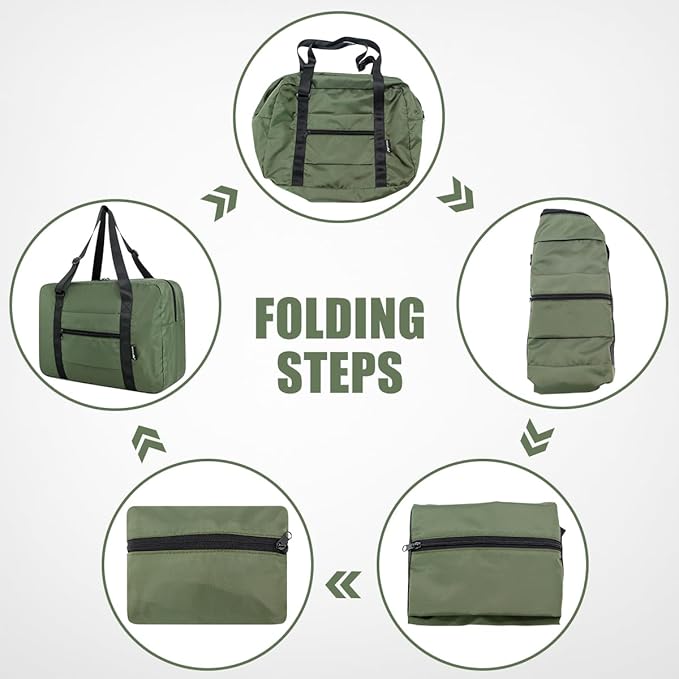 Small Duffle Bag for Men Women, Mini Gym Bag Foldable Travel Tote Carry On Luggage with Trolley Sleeve, Army Green