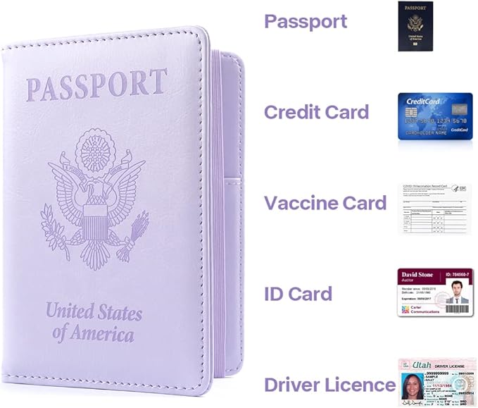 Passport Holder for Travel, Leather Passport Cover Wallet Case RFID Blocking Passport Book Holders for Travel Women Men Family Travels Must Haves Essentials, Purple
