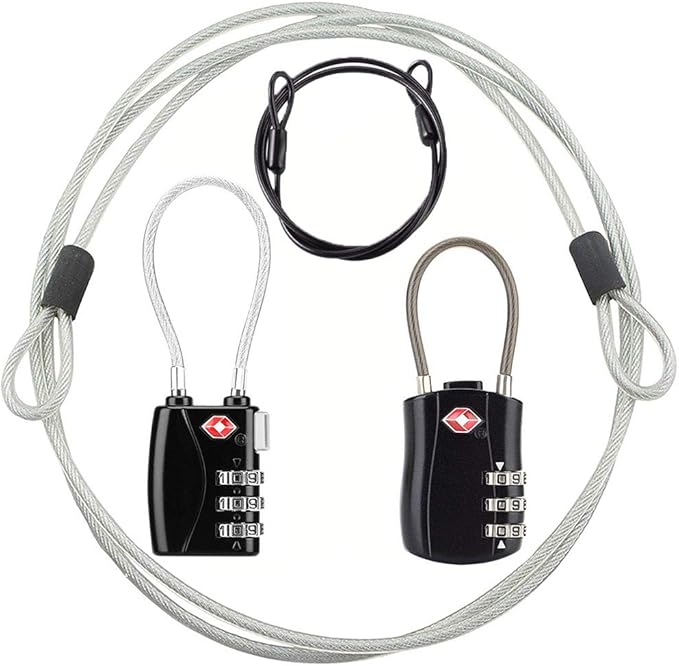 TSA Locks, Digit Combination Padlockss and Steel Cable Combination Travel Security Lock, Coded Lock for Baggage Travel Bag, Suit Case, Gym, Bike Locks (TSA Luggage Locks-2)