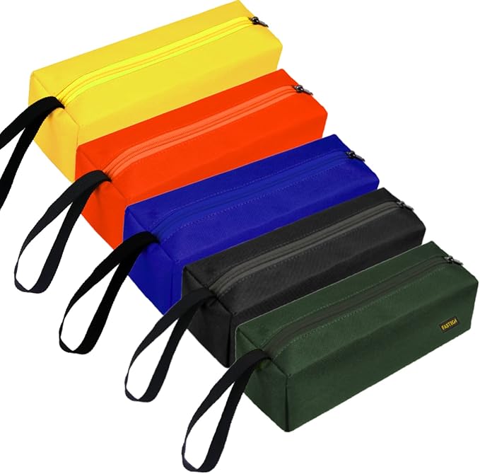FASTECH 5-Pack Zipper Utility Tool Bag，Small Zipper Bags/Multi-Purpose Tool Pouch Tote Bags Storage Organizer for Screwdrivers,Pliers,Nut Drivers Gifts to Men/Women. (5 Color)