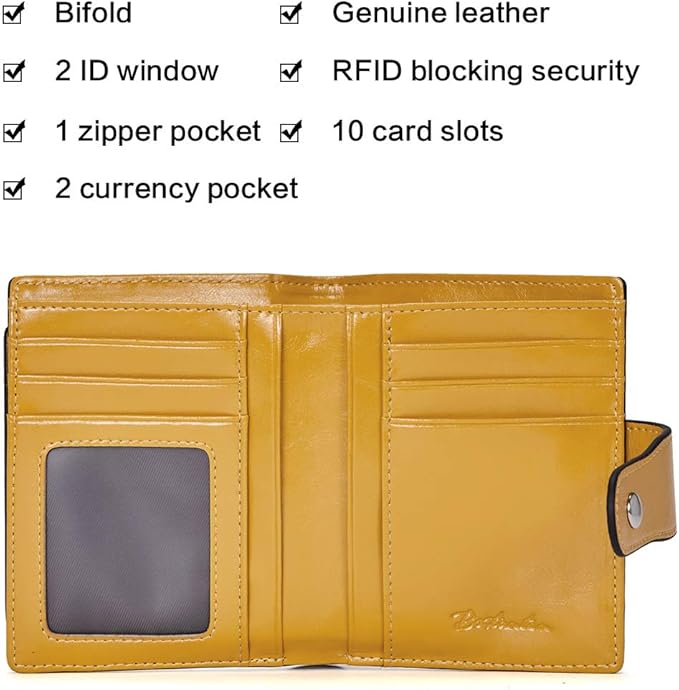 BOSTANTEN Women Leather Wallet RFID Blocking Small Bifold Zipper Pocket Wallet Card Case Purse with ID Window