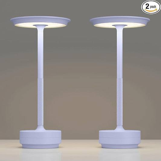 TBBGA 2 Pack Rechargeable Table Lamps Cordless, 5000mAh Outdoor Table Light | 3 Color Stepless Dimming Portable LED Table Lamp with Memory Function, for Home/Dinner/Patio/Restaurant.(Light Purple)