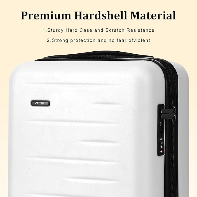 16 Inch Underseat Carry On Luggage Airline Approved, Expandable Lightweight ABS+PC Hard Shell Suitcases with 360° Spinner Wheels, TSA Lock, YKK Zipper, for Business Weekender (White, 1 PC)