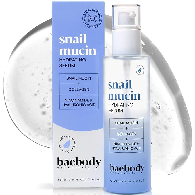 Baebody Snail Mucin Serum Moisturizer - Hydrating Serum for Face with Collagen - Snail Mucin Moisturizer for Youthful Skin - Korean Skin Care Inspired, Skincare Beauty Products for Women (3.38 fl oz)