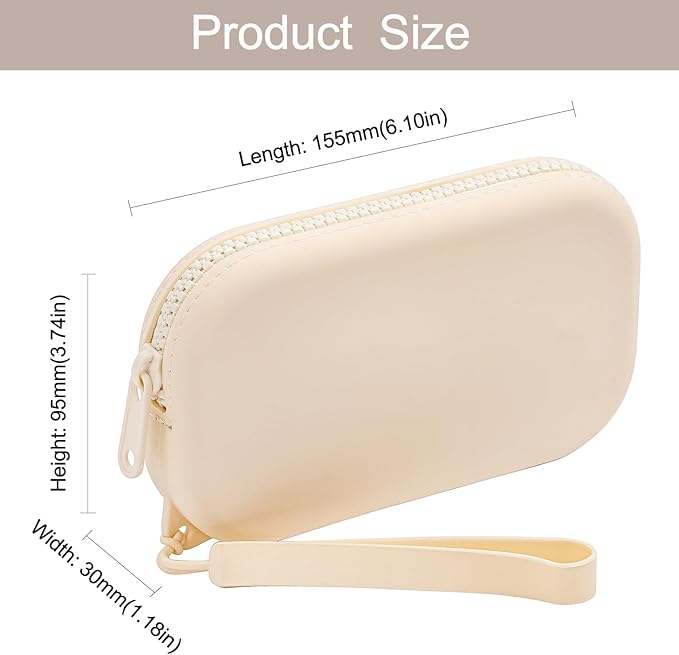Small Silicone Multifunctional Essential Bag Portable Travel Makeup Bag for Women Men Cards Cash Bag Zipper Pouch (White)