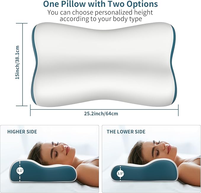 Cervical Neck Pillow for Pain Relief, Contour Memory Foam Pillows Ergonomic Pillow Orthopedic Cooling Pillow Bed Pillow Neck Support for Side Back Stomach Sleepers