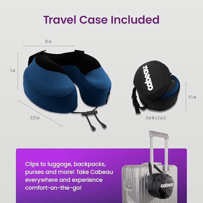 Cabeau Evolution S3 Travel Pillow – Straps to Airplane Seat – Ensures Your Head Won’t Fall Forward – Relax with Plush Memory Foam – Quick-Dry Fabric Keeps You Cool and Dry (Indigo)…