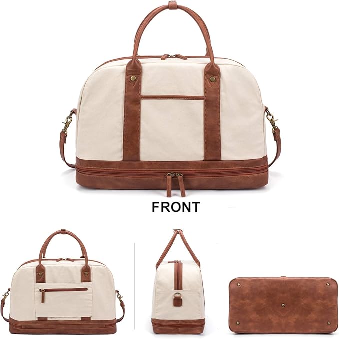 Weekender Bag for Women Canvas Overnight Bag Large Travel Tote Bag Carry on Shoulder Duffle Bag With Shoe Compartment,Perfect for Travel/Daily Use/Birthday Gift …